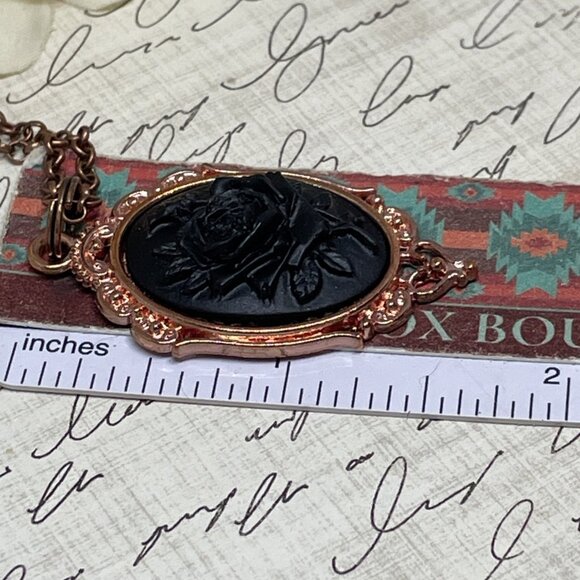 Gothic Steampunk Halloween Rose Gold Necklace Black Rose Cameo Witch Jewelry New - Picture 13 of 16